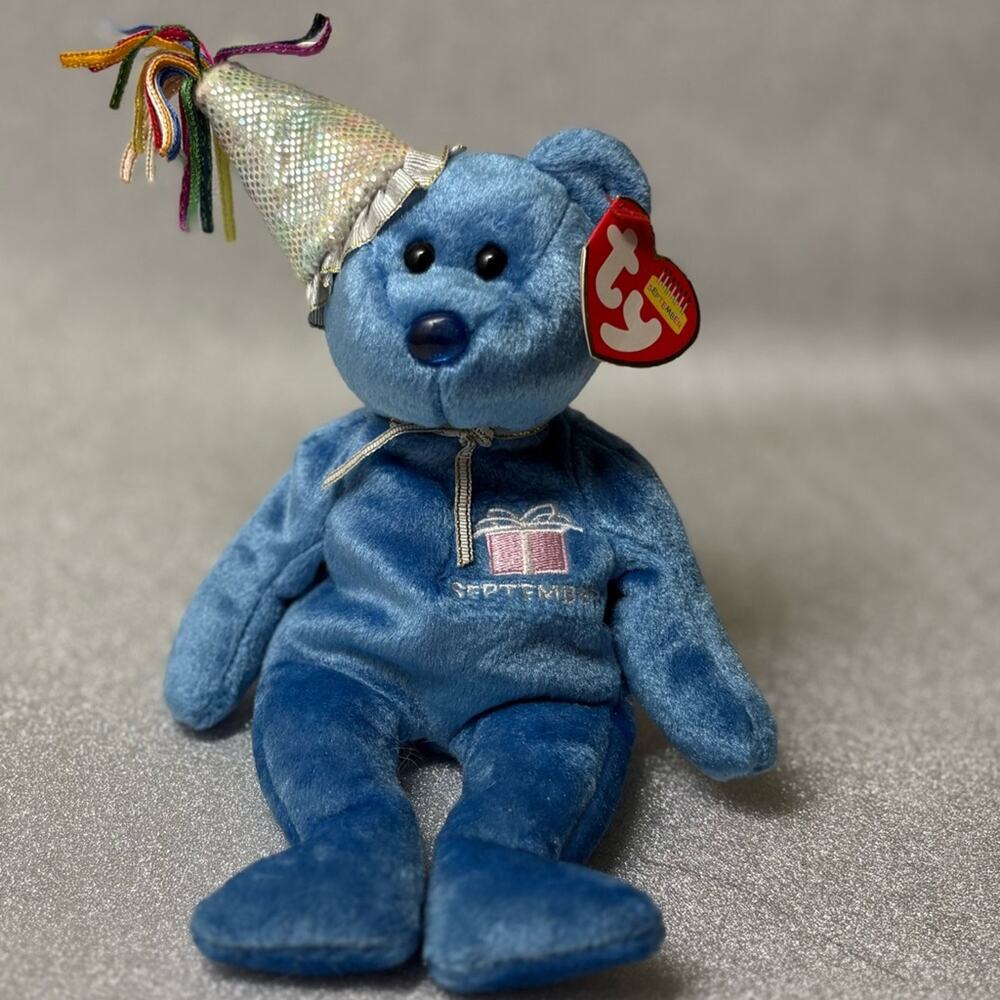 TY Beanie Baby “September” Birthday Bear – Blue Plush (Hang Tag Attached!)
